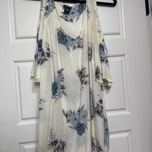 Torrid Floral Cold Shoulder Dress Tunic Blue Ivory Size 2